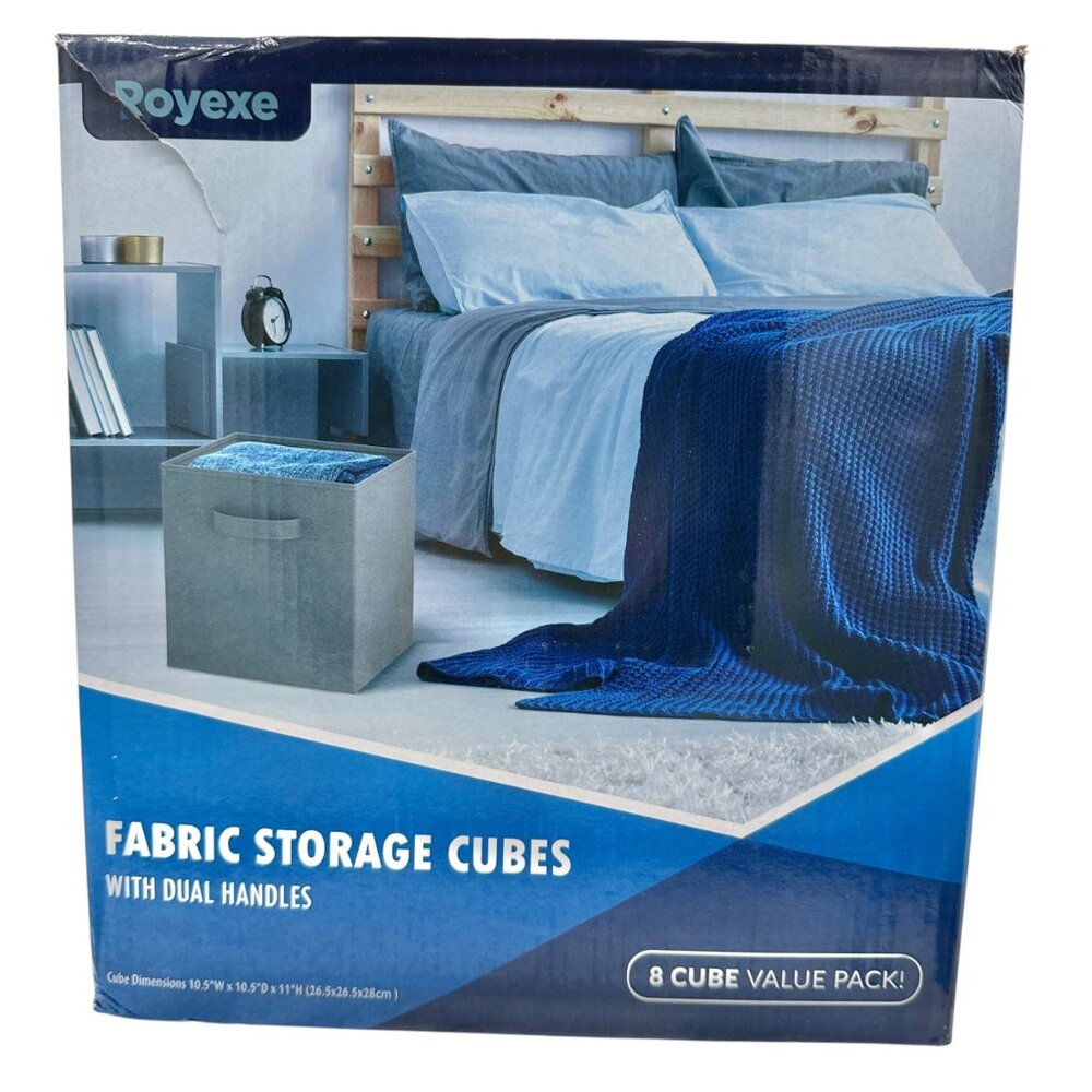 Royexe Fabric Storage Cubes 8-Pack With Dual Handles Light Grey New in Box